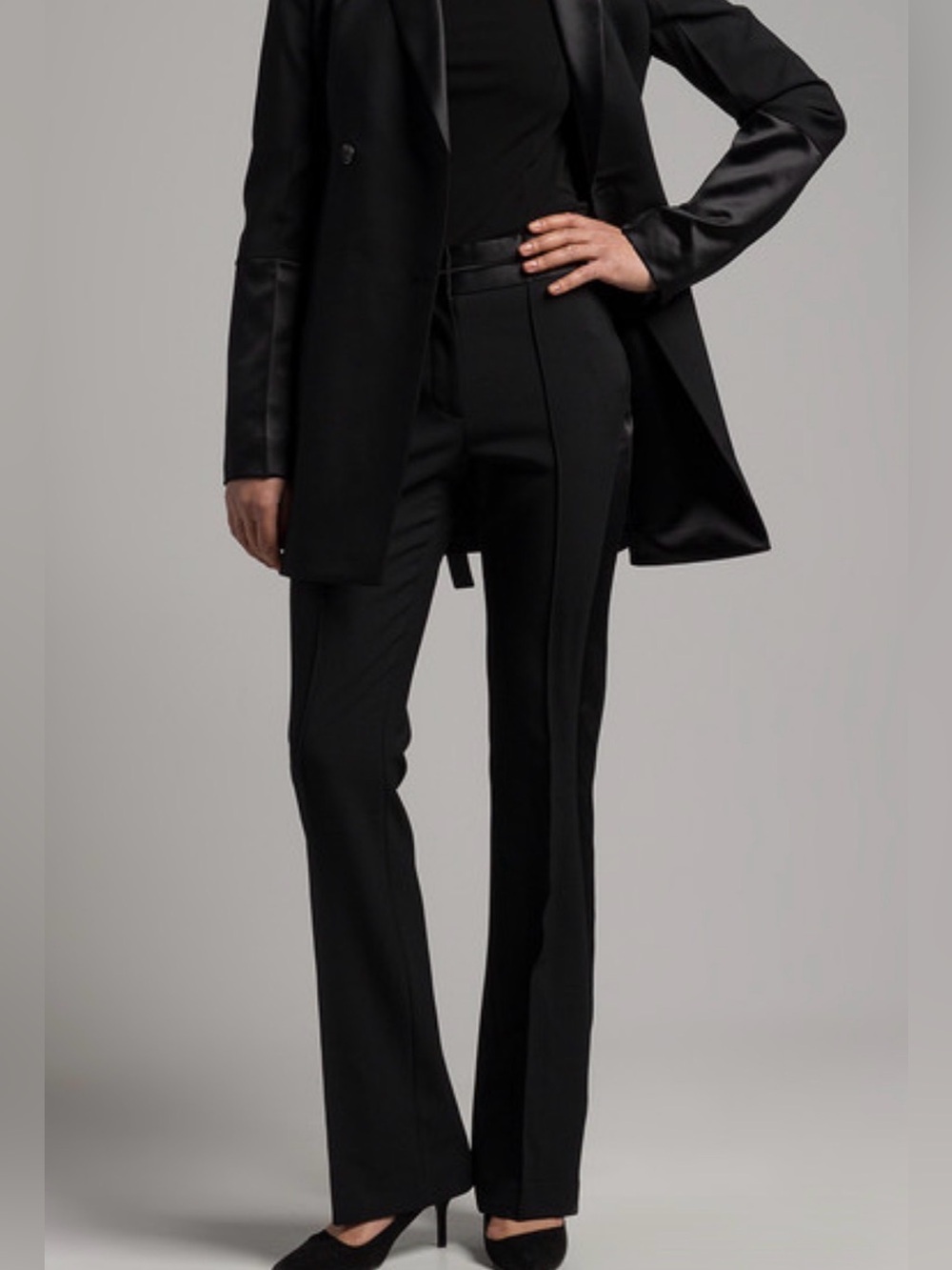 HELMUT LANG NWT black flared wool pants tuxedo retail $450 size 0 (28x32)